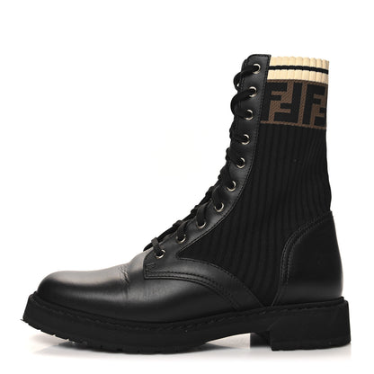 Fendi Calfskin Stretch Fabric Rockoko Biker Boots 39 Tobacco Black Marino 1 of 8