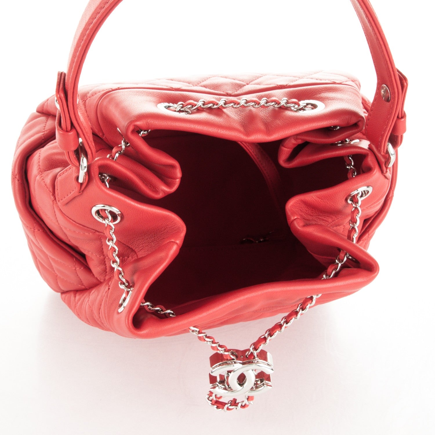 Chanel Lambskin Quilted Cuba Drawstring Tote Red 5 of 7