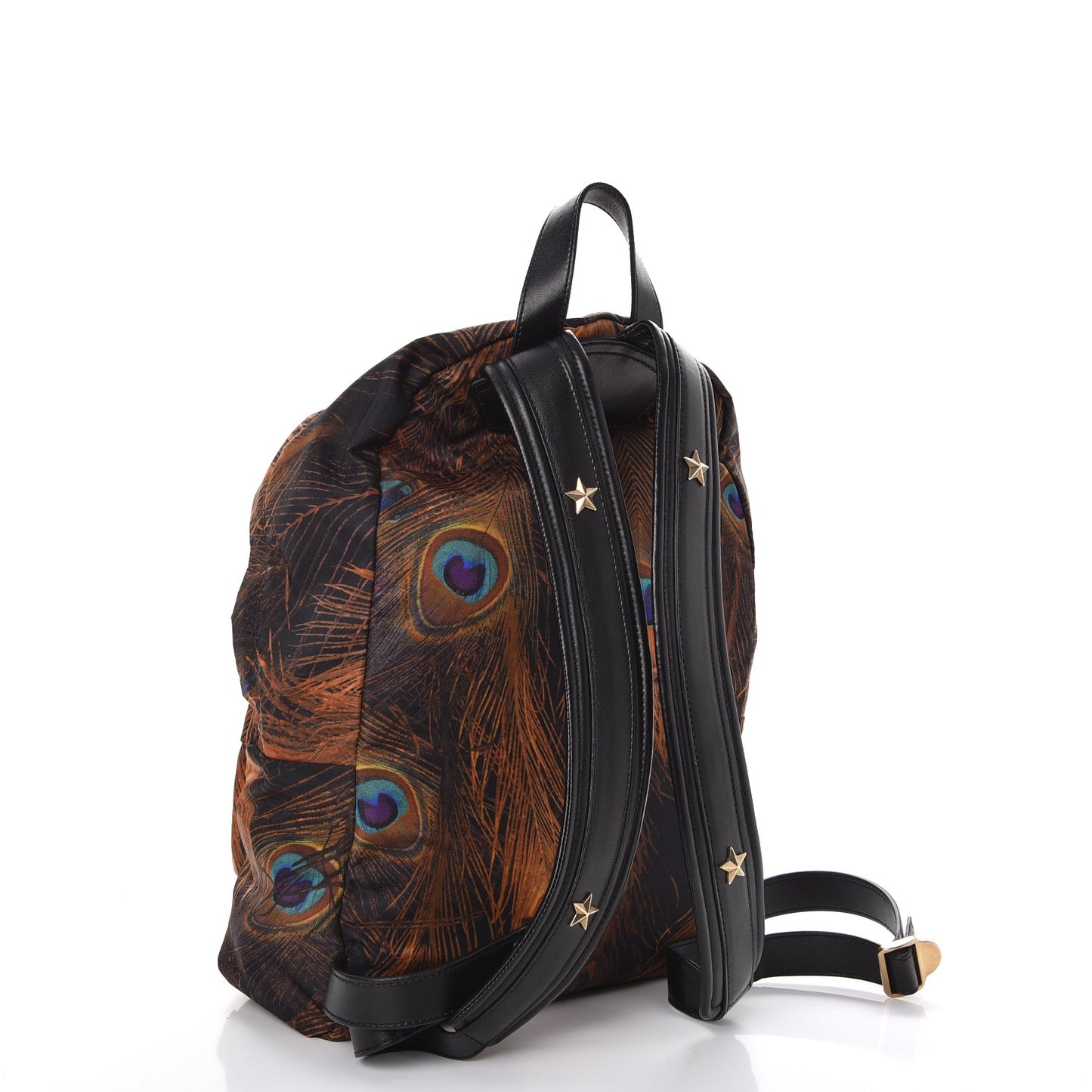 Nylon Calfskin Peacock Print Backpack Brown