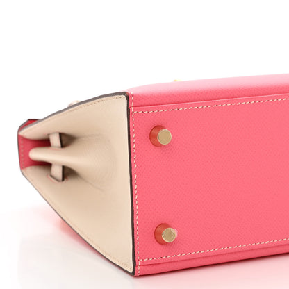Hermes Epsom Bi-Color Horseshoe Kelly Sellier 25 Rose Azalee Craie 9 of 11