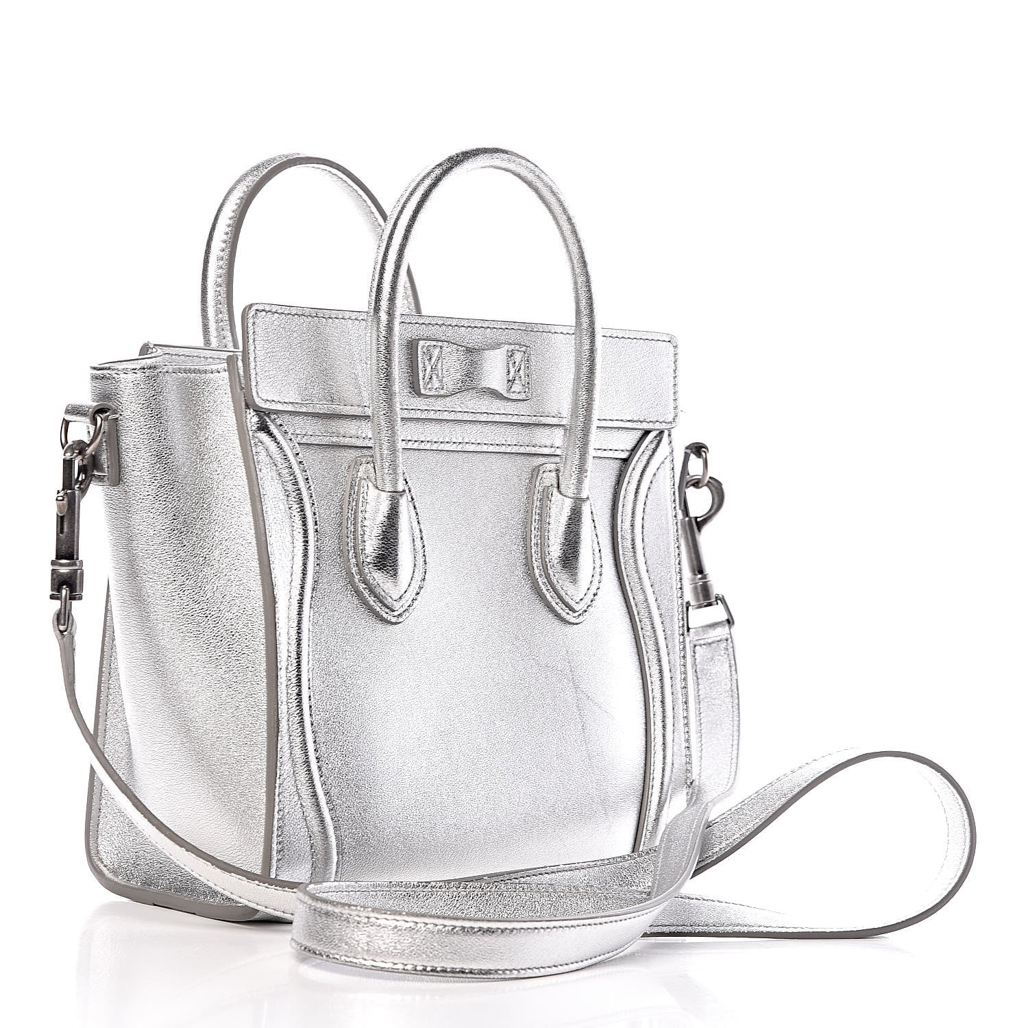 Celine Laminated Lambskin Nano Luggage Silver 3 of 13