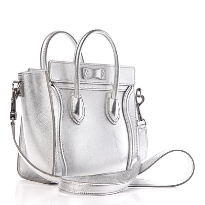 Celine Laminated Lambskin Nano Luggage Silver 3 of 13