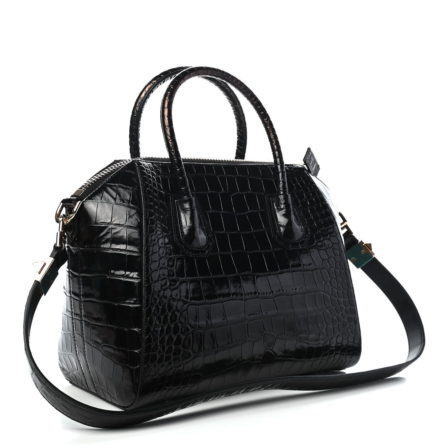 Calfskin Crocodile Embossed Small Antigona Black