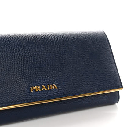 Prada Saffiano Metal Bar Continental Flap Wallet Bluette 9 of 14