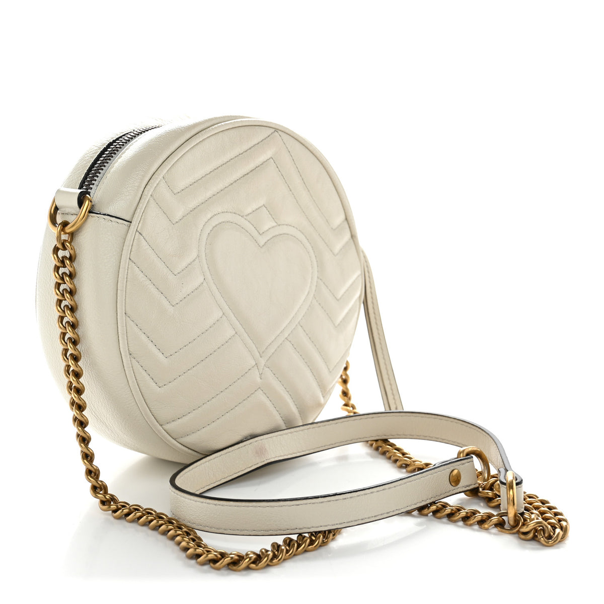 Gucci Calfskin Matelasse Mini GG Marmont Round Shoulder Bag White 2 of 11