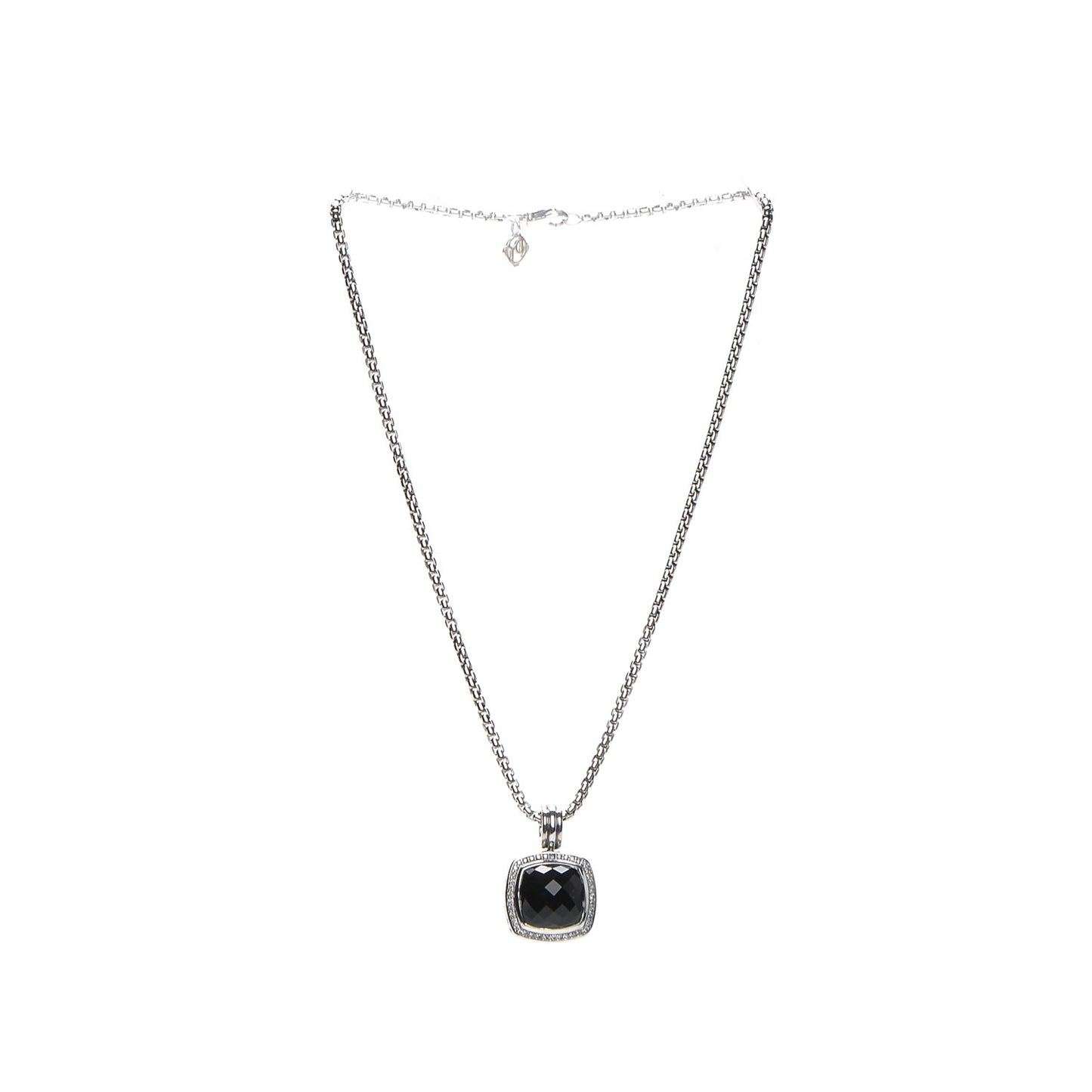 Sterling Silver Diamond Black Onyx 14mm Albion Pendant Necklace