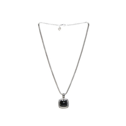 David Yurman Sterling Silver Diamond Black Onyx 14mm Albion Pendant Necklace 4 of 7