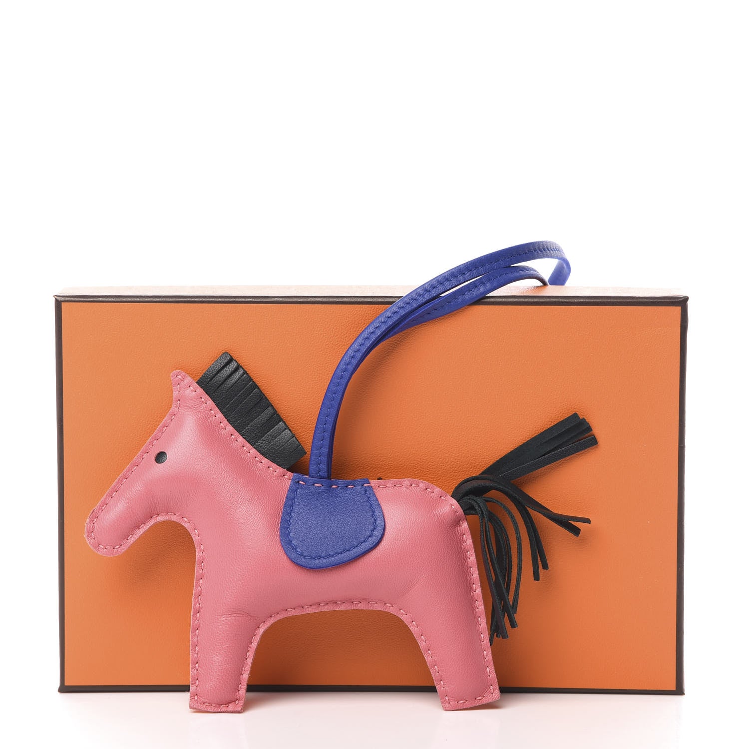 Hermes Milo Lambskin Grigri Rodeo Bag Charm MM Rose Azalee Bleu Electrique Vert Cypress 5 of 5