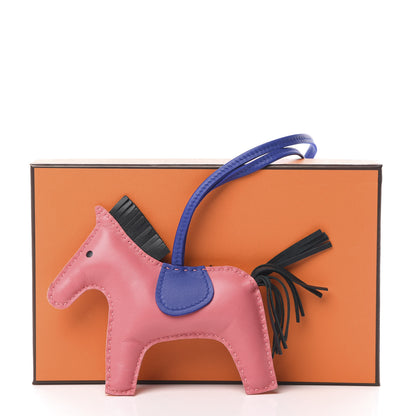 Hermes Milo Lambskin Grigri Rodeo Bag Charm MM Rose Azalee Bleu Electrique Vert Cypress 5 of 5