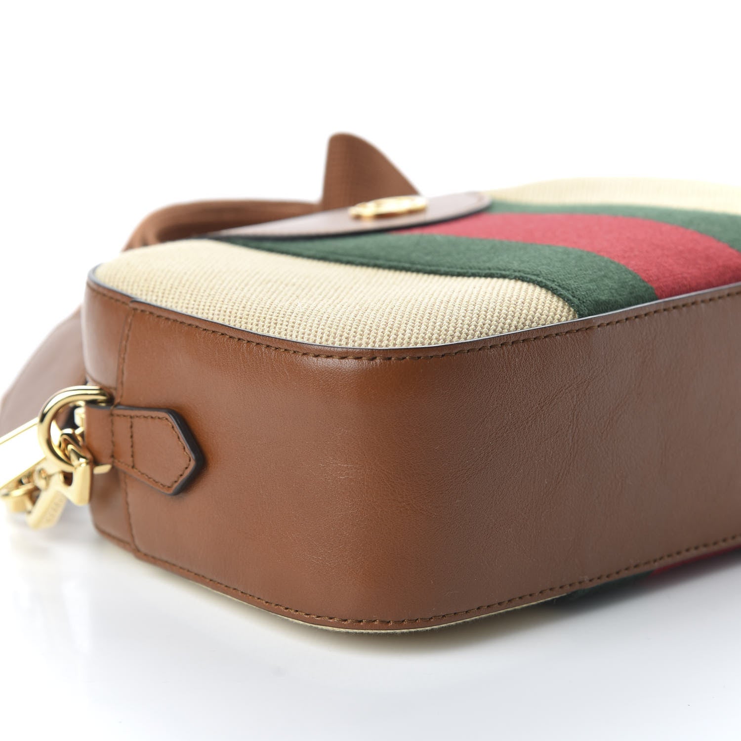 Gucci Vintage Canvas Web Shoulder Bag Sand Cuir 6 of 10