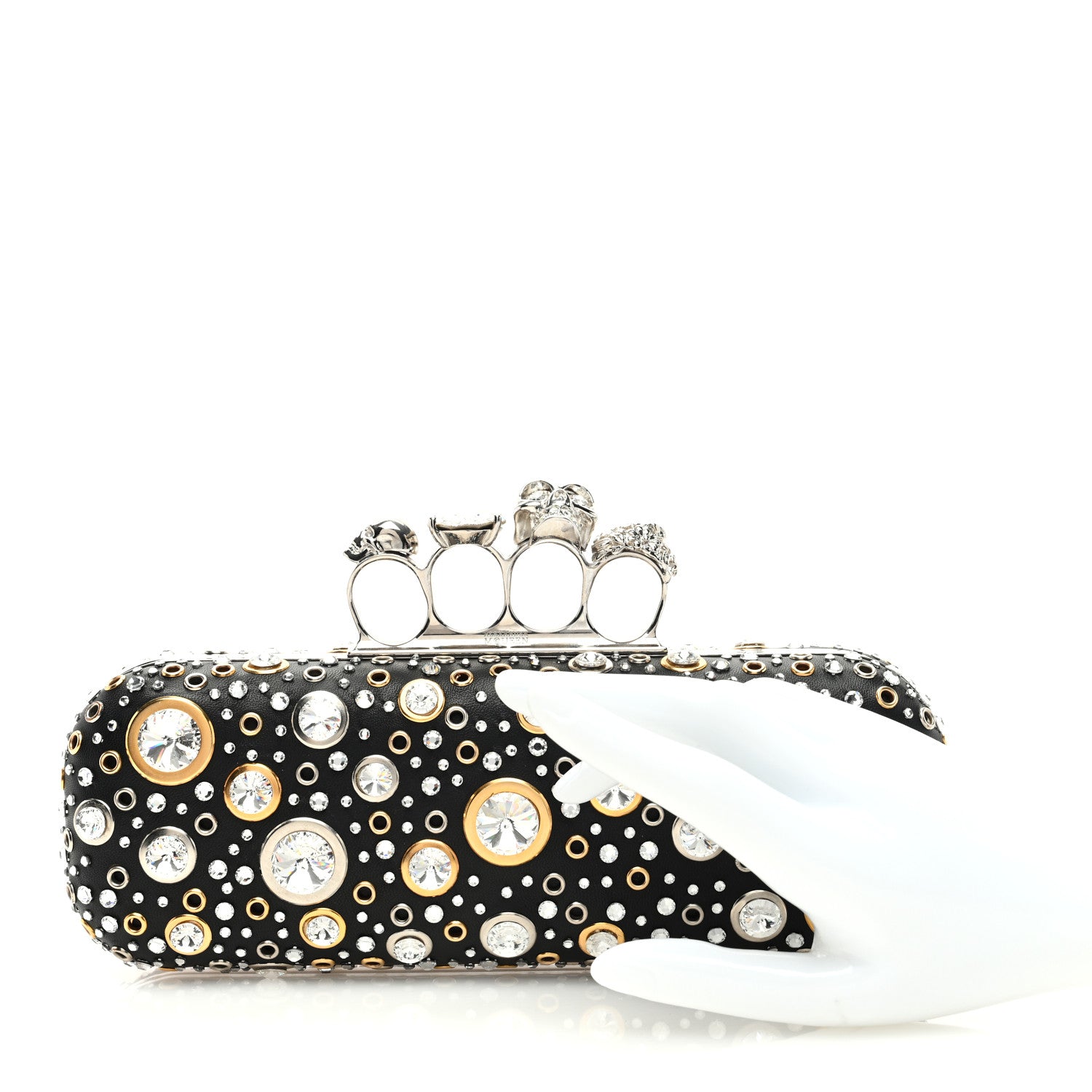 Alexander McQueen Nappa Crystal Skull Knuckle Box Clutch Black 2 of 9