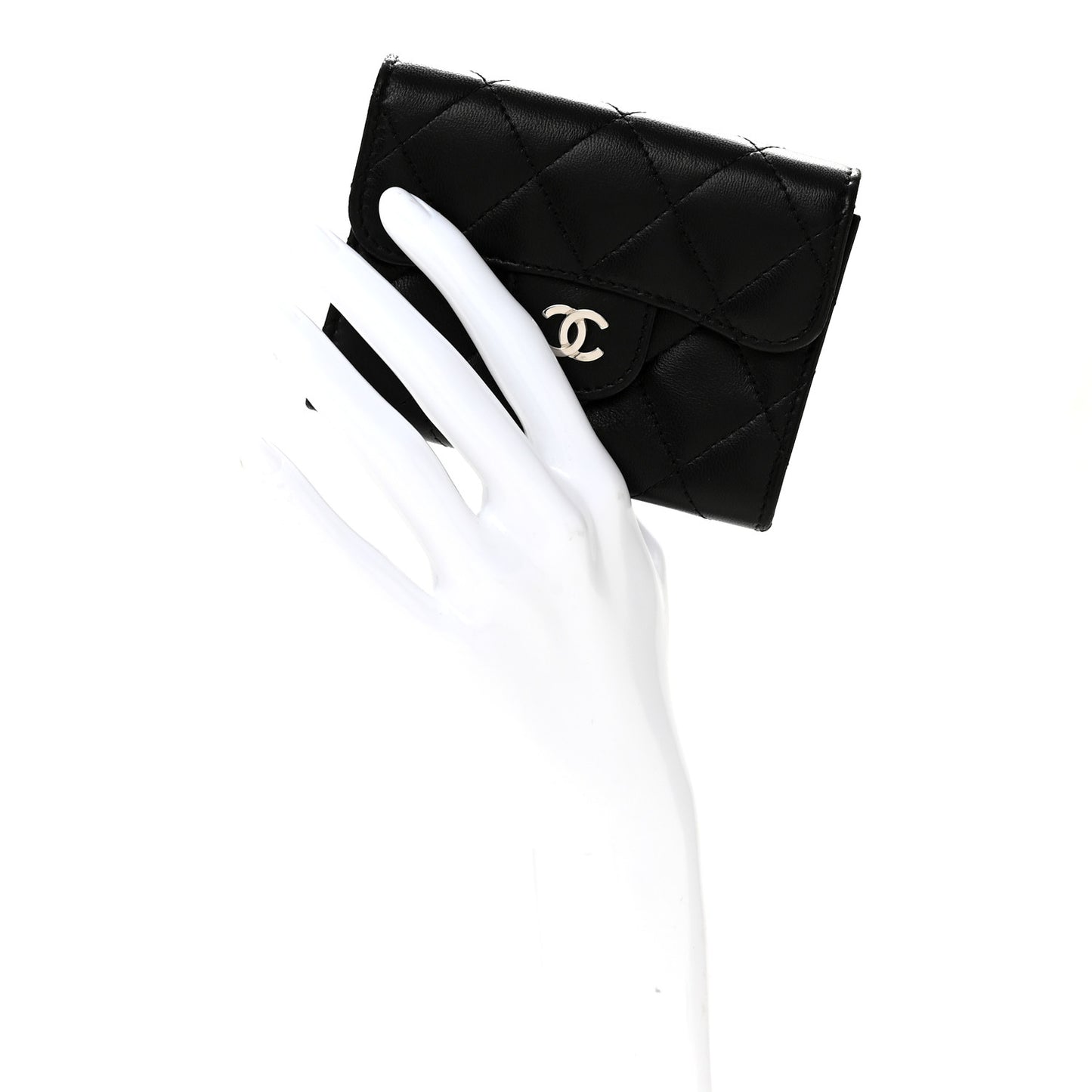 Lambskin Quilted Flap Card Holder Wallet Black