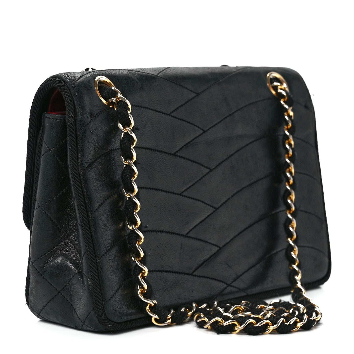 Lambskin Wavy Quilted Single Flap Black