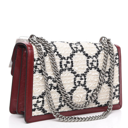 Gucci Tweed GG Monogram Small Dionysus Shoulder Bag White Black Romantic Cherry 3 of 12