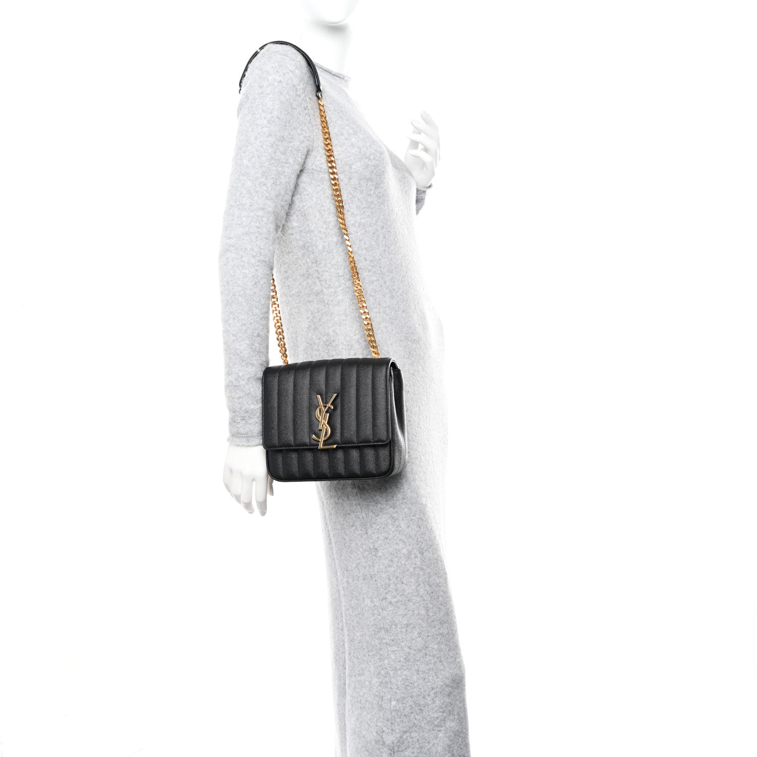 Saint Laurent Grain De Poudre Matelasse Monogram Medium Vicky Chain Bag Black 2 of 11