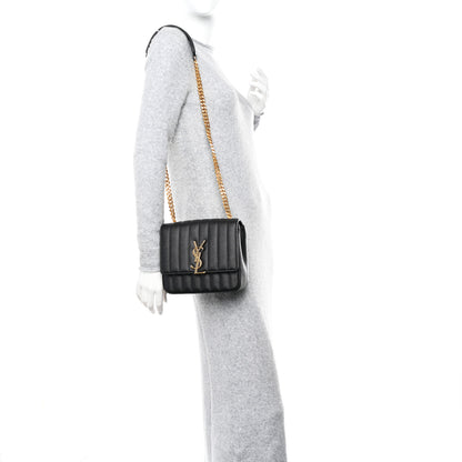 Saint Laurent Grain De Poudre Matelasse Monogram Medium Vicky Chain Bag Black 2 of 11