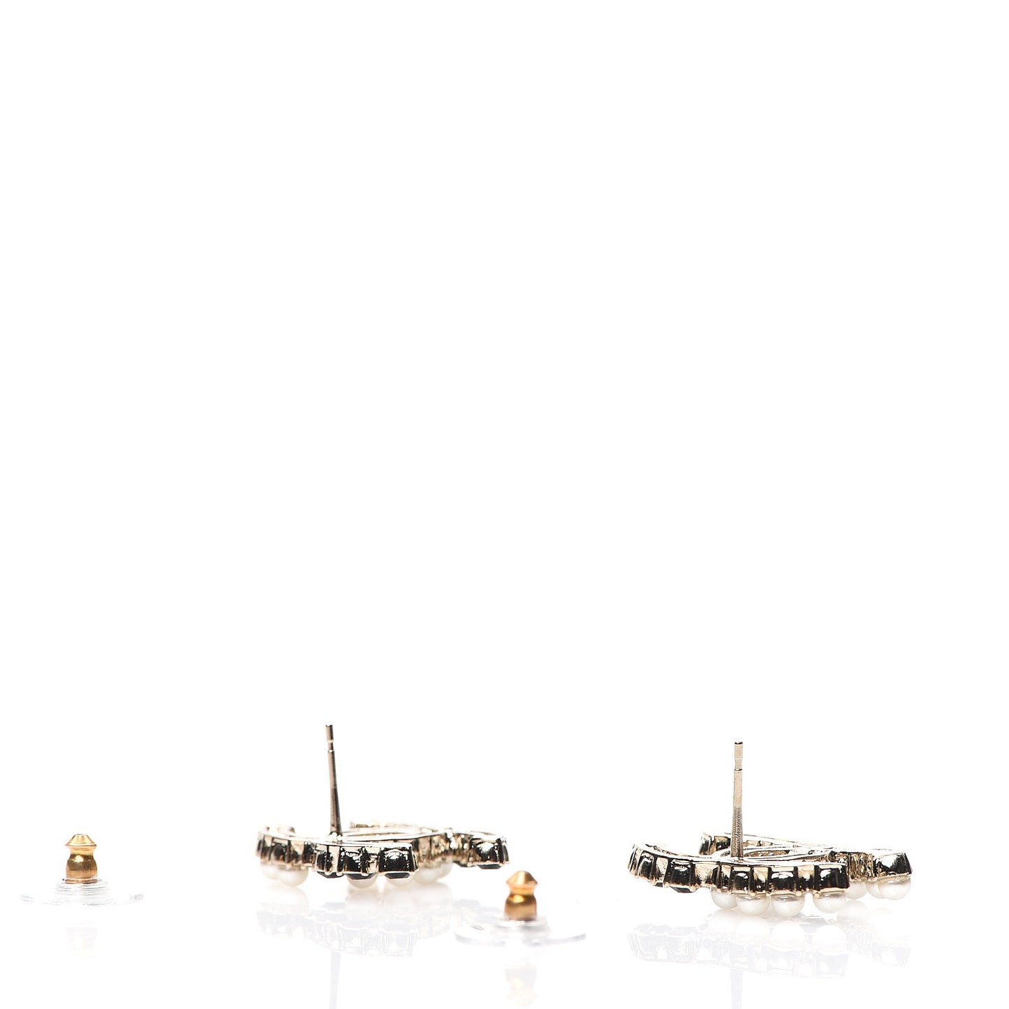 Resin Pearl CC Dazzling Domino Earrings Gold Black