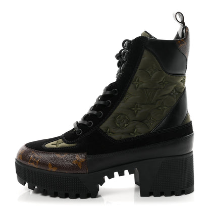 Louis Vuitton Nylon Embroidered Monogram Suede Laureate Platform Desert Boots 38 Kaki 1 of 9