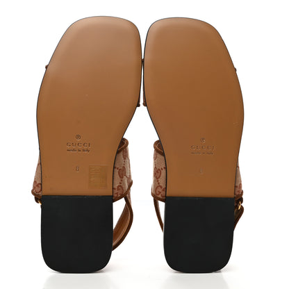 Gucci Canvas GG Monogram Mens Slingback Flat Sandals 8 Beige Ruggine Cuir 5 of 9