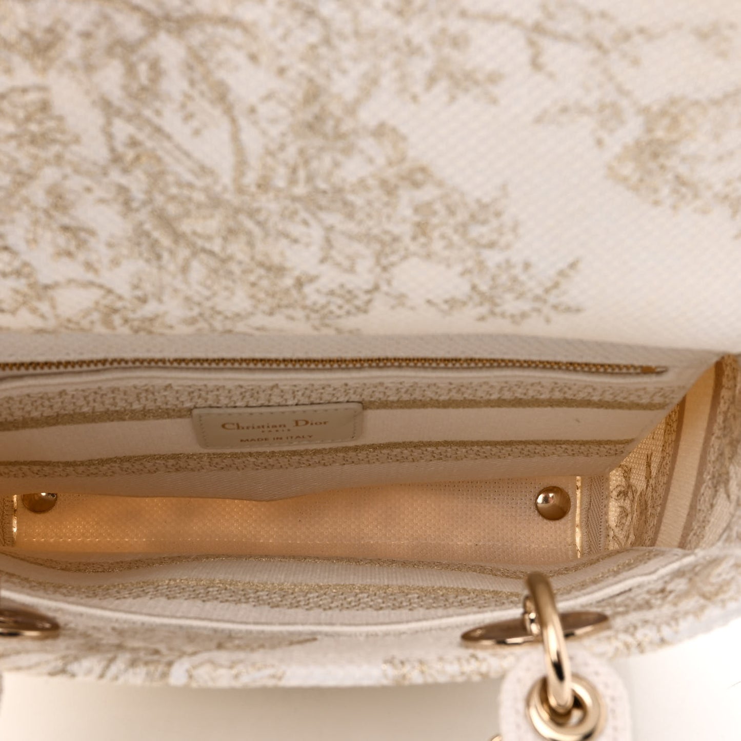 Canvas Embroidered Jardin D'Hiver Medium Lady D-Lite White Gold