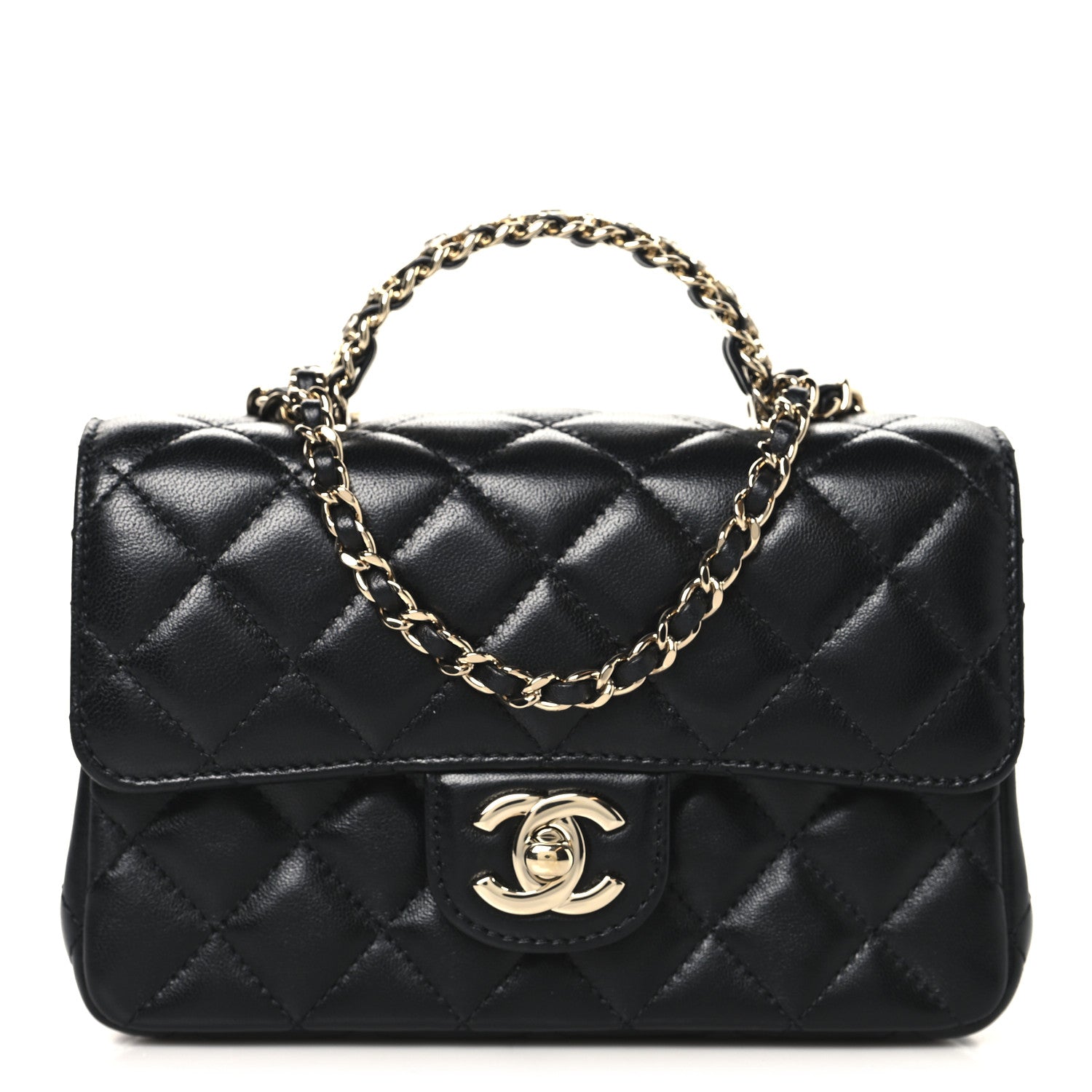 Chanel Lambskin Quilted Mini Crystal Top Handle Rectangular Flap Black 1 of 11