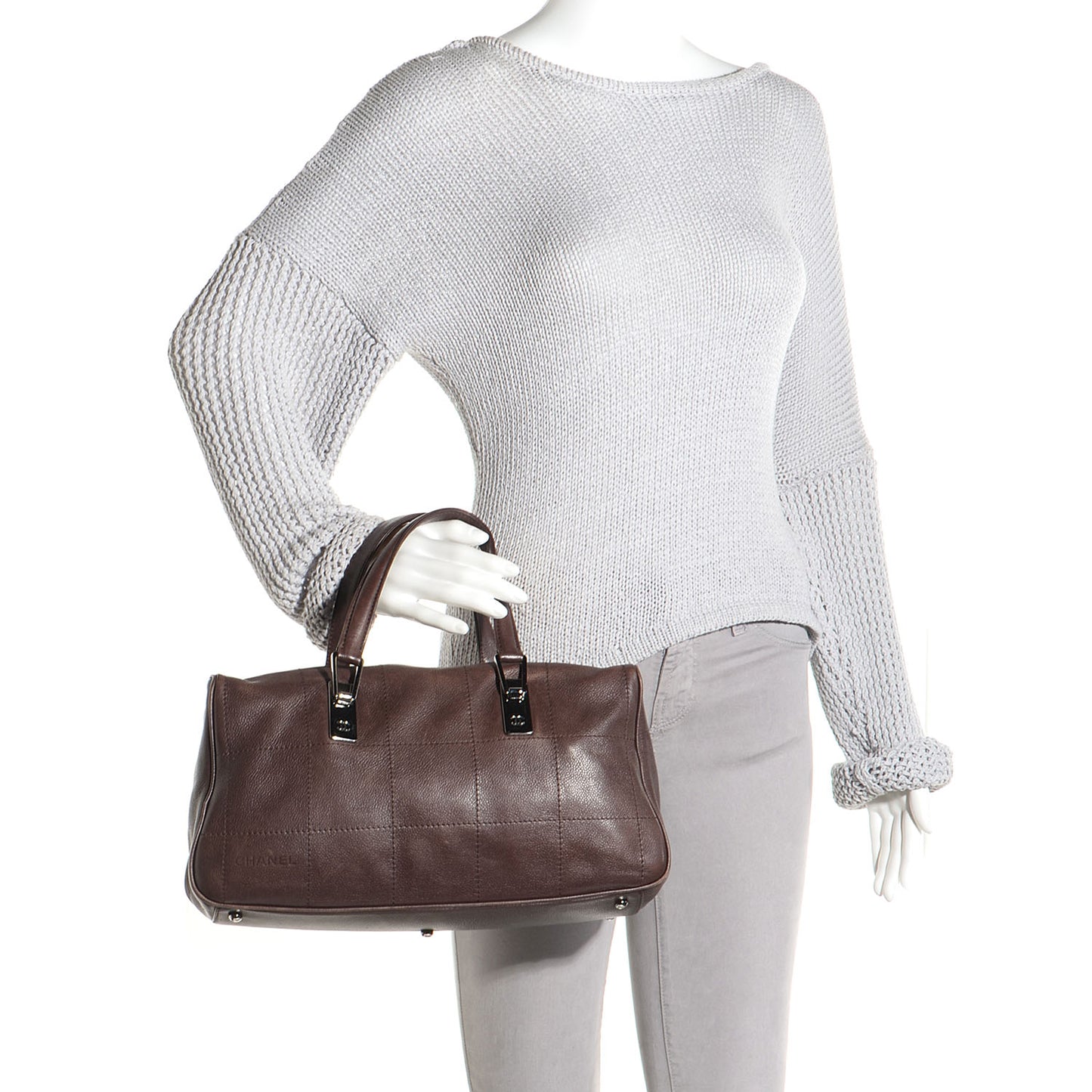 Caviar Square Stitched Large Tote Dark Purple