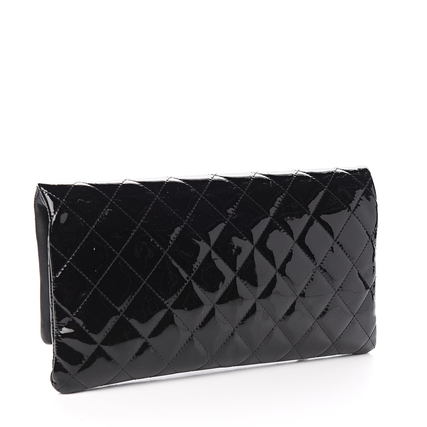 Patent Calfskin Quilted Beauty CC Clutch Black