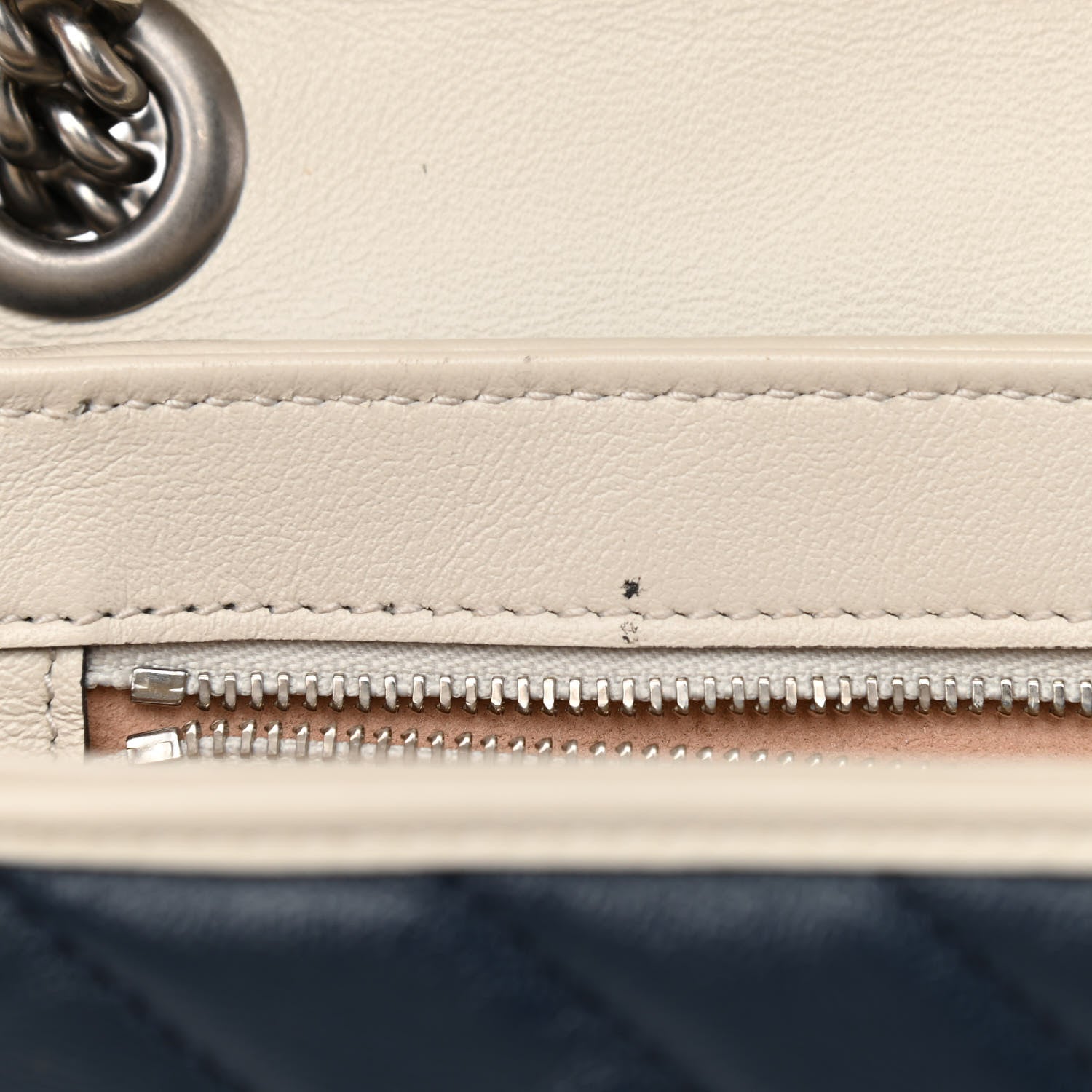 Gucci Vintage Effect Calfskin Matelasse Diagonal Small Torchon GG Marmont Shoulder Bag Blue Agata Mystic White 11 of 11