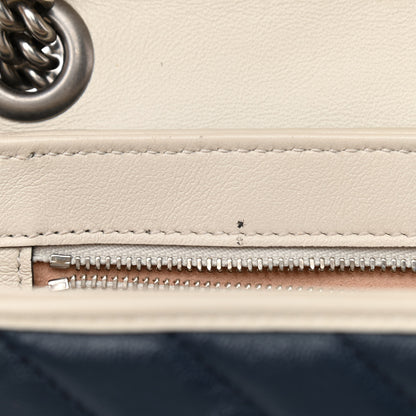 Gucci Vintage Effect Calfskin Matelasse Diagonal Small Torchon GG Marmont Shoulder Bag Blue Agata Mystic White 11 of 11