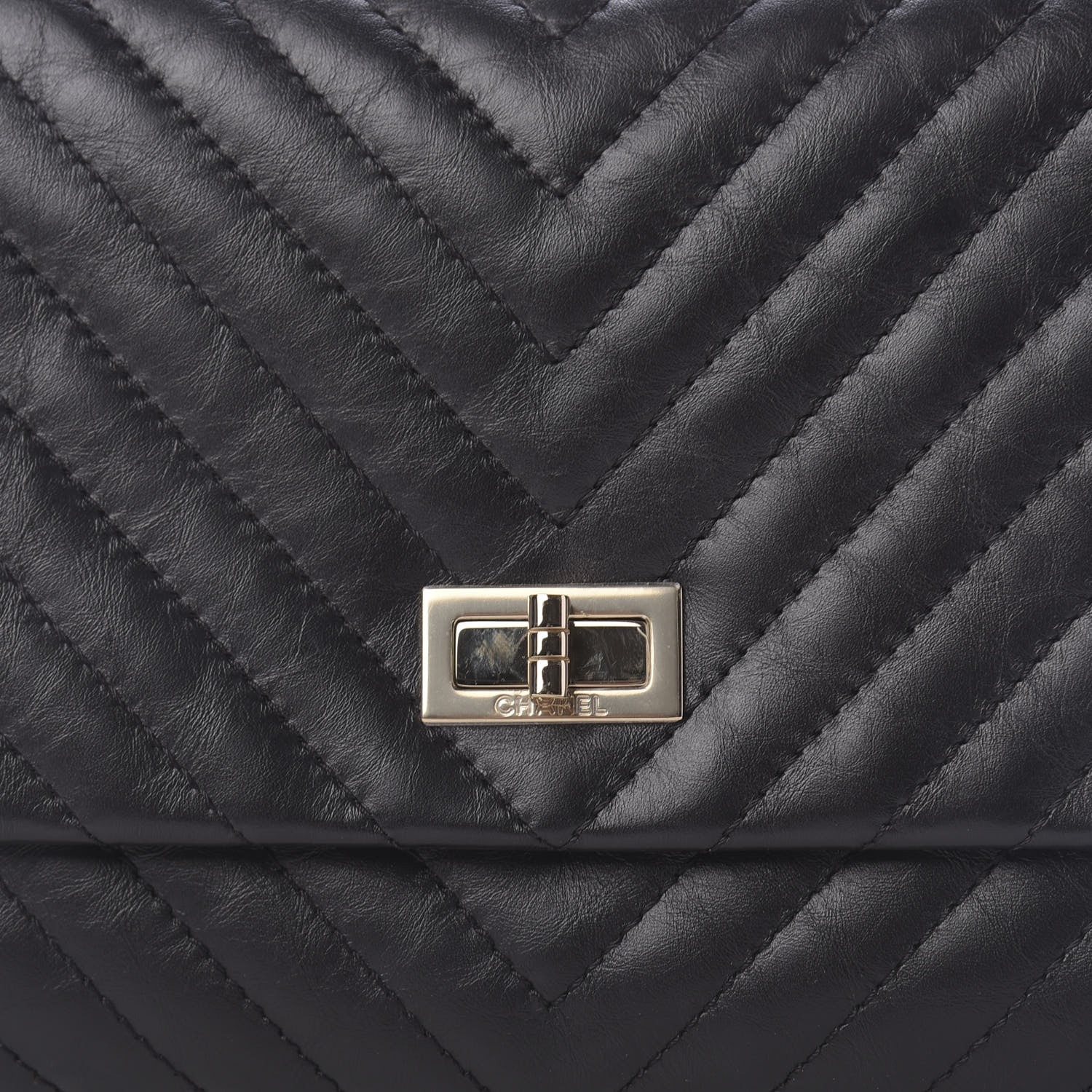 Chanel Aged Calfskin Chevron Quilted Reissue 2.55 Clutch Black 10 of 10