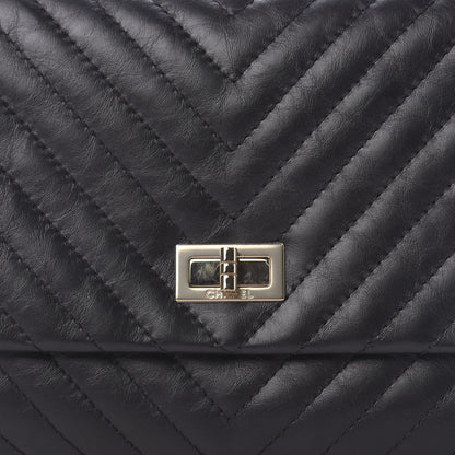 Chanel Aged Calfskin Chevron Quilted Reissue 2.55 Clutch Black 10 of 10