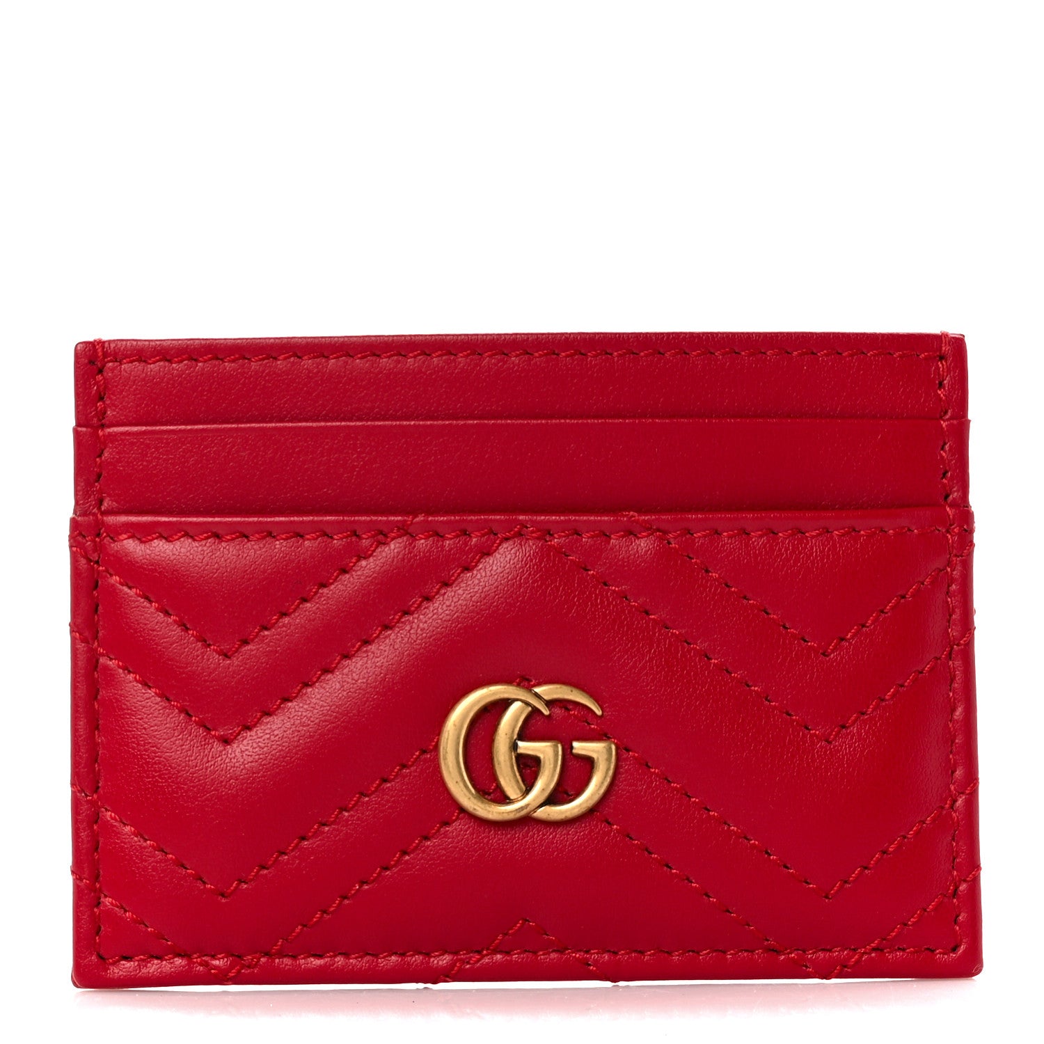Gucci Calfskin Matelasse GG Marmont Card Holder Hibiscus Red 1 of 9