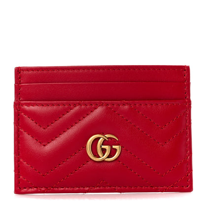 Gucci Calfskin Matelasse GG Marmont Card Holder Hibiscus Red 1 of 9