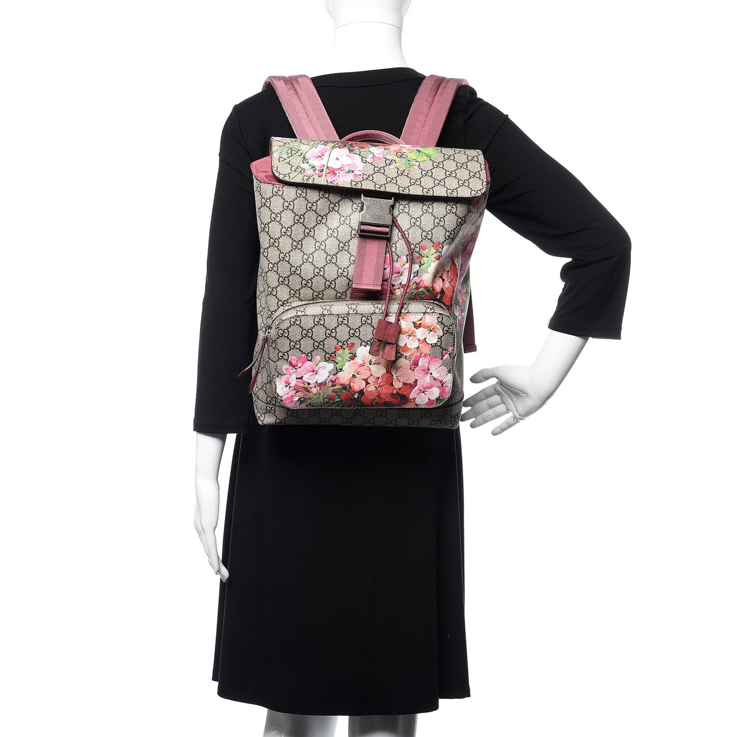 GG Supreme Monogram Blooms Medium Single Buckle Backpack Beige Multicolor Dry Rose
