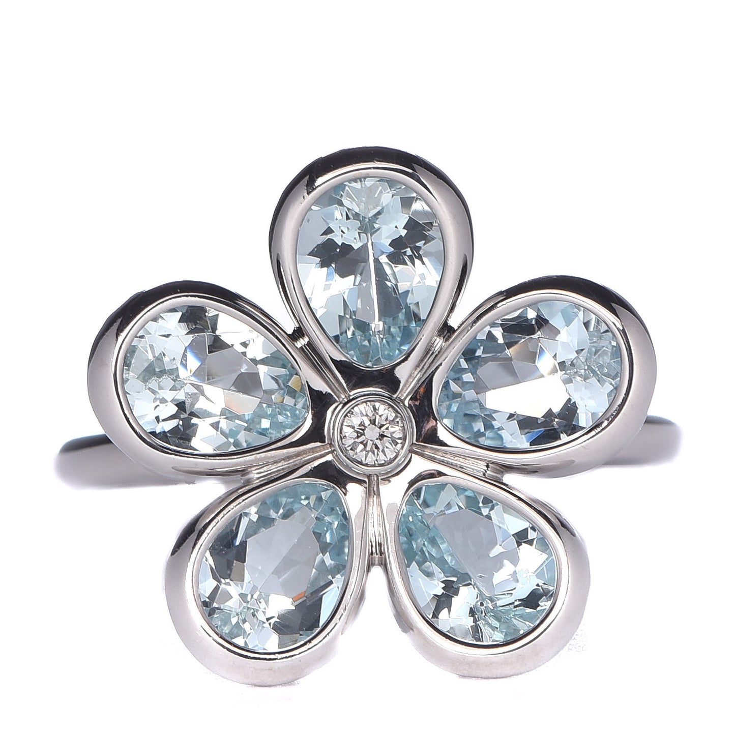 18K White Gold Aquamarine Diamond Sparklers Flower Ring 57 8