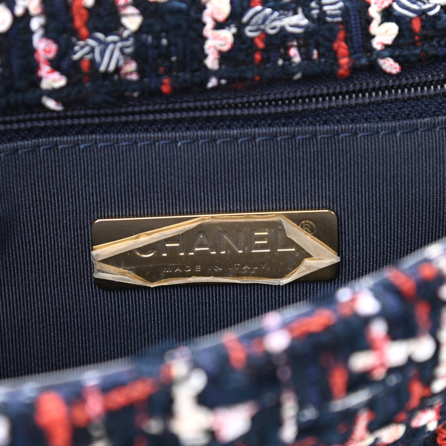 Tweed Quilted Medium Chanel 19 Flap Navy Blue White Red