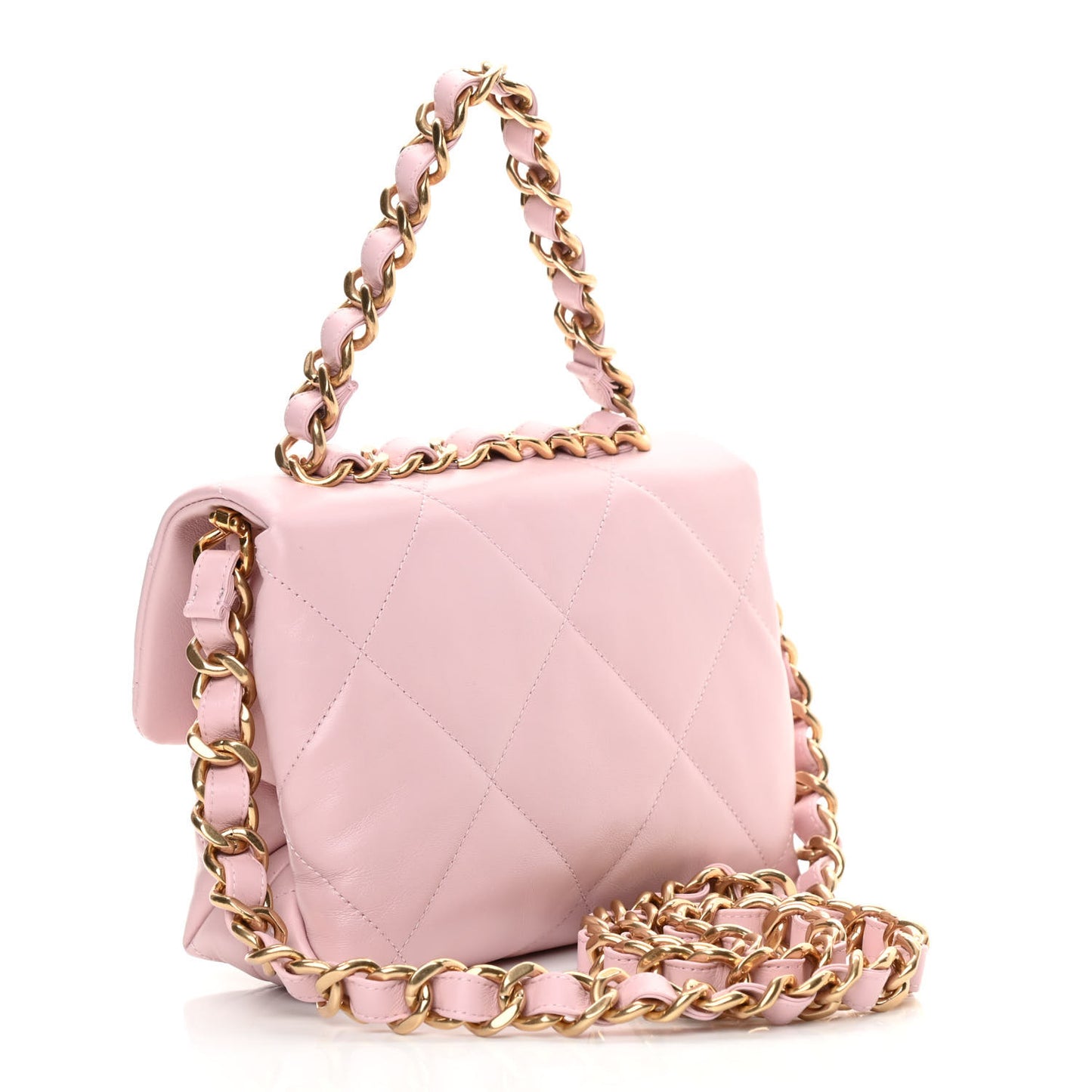 Lambskin Quilted Small Chain Top Handle Flap Rose Clair
