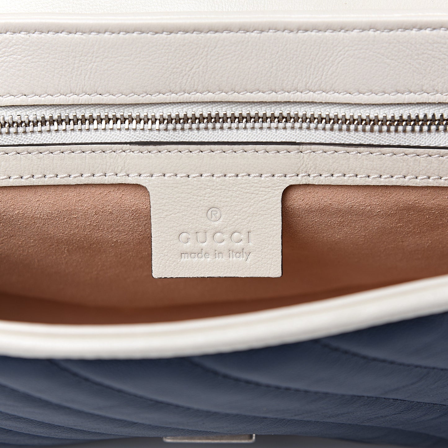 Vintage Effect Calfskin Matelasse Diagonal Small Torchon GG Marmont Shoulder Bag Blue Agata Mystic White