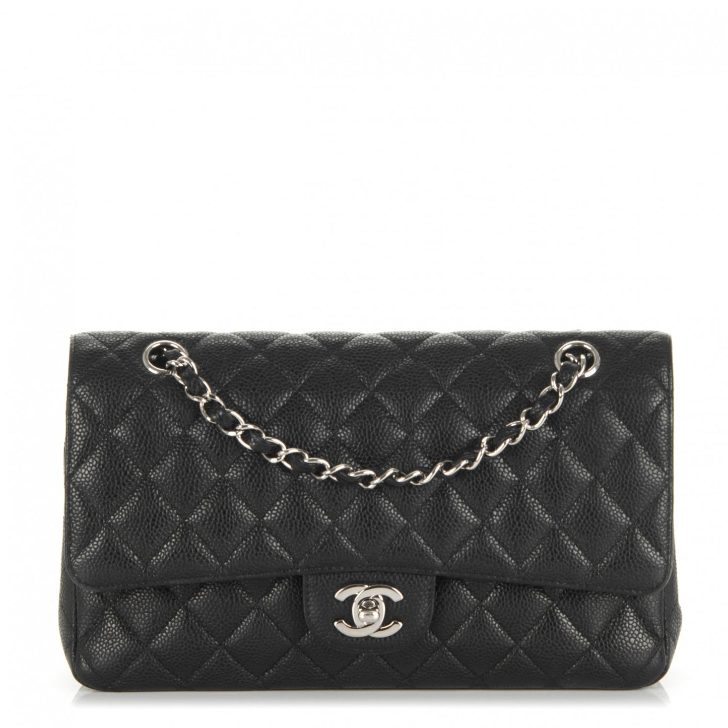 Caviar Quilted Medium Double Flap Black