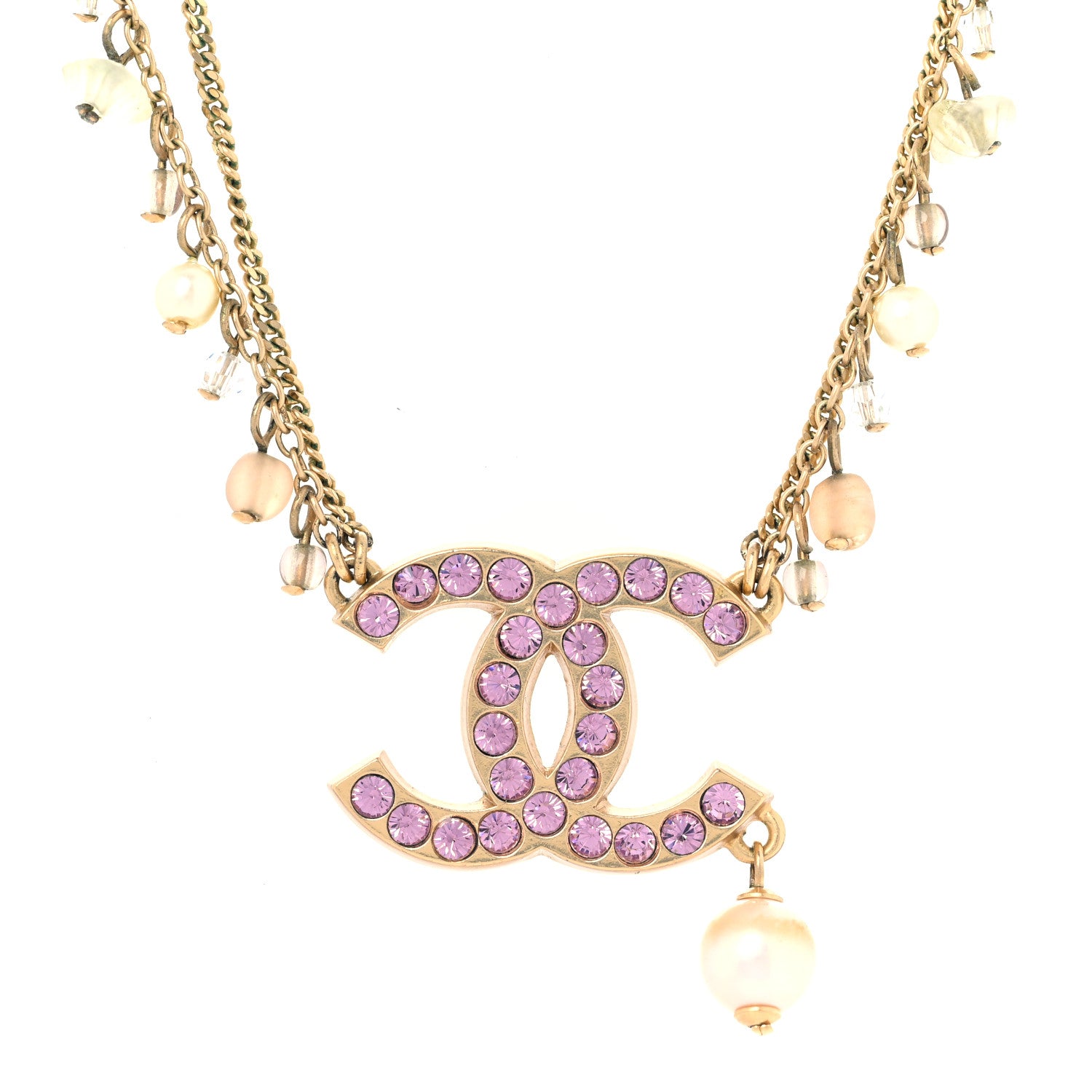 Chanel Pearl Beaded Crystal CC Long Necklace Pink 3 of 5