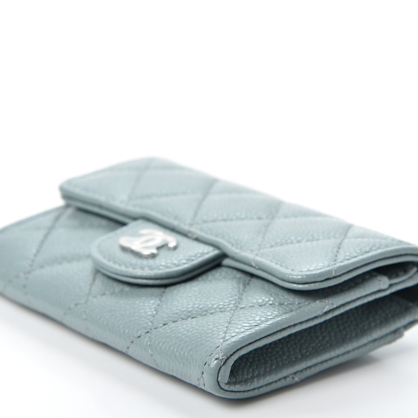 Caviar Quilted Flap Card Holder Wallet Light Blue