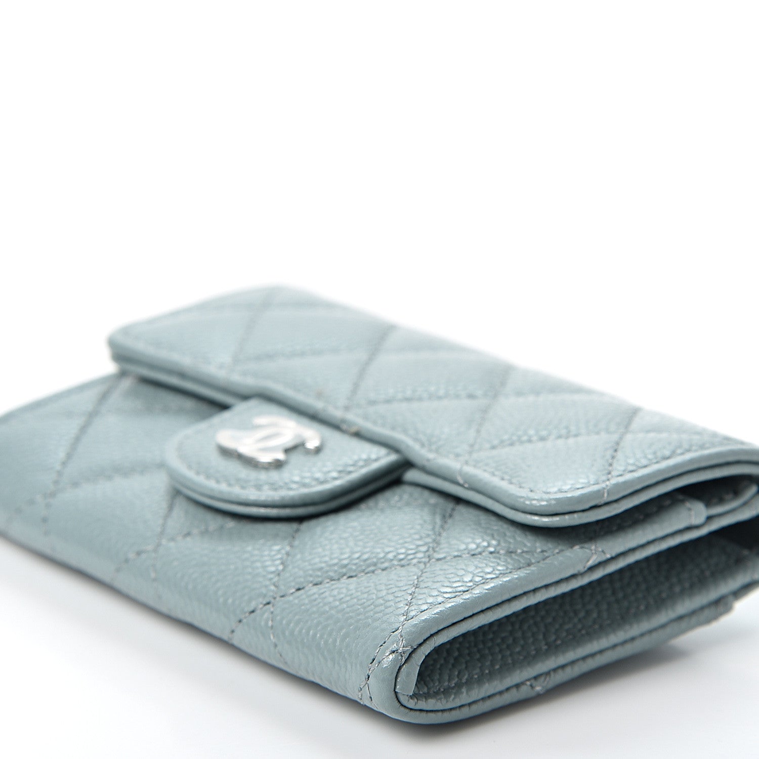 Chanel Caviar Quilted Flap Card Holder Wallet Light Blue 9 of 10