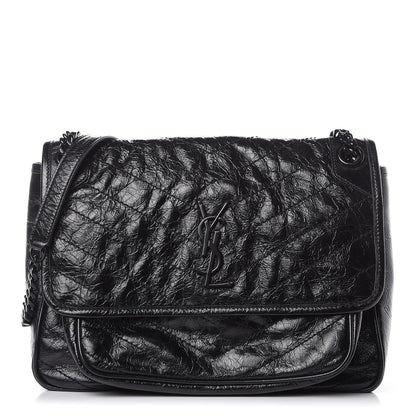 Saint Laurent Crinkled Calfskin Matelasse Monogram Medium Niki Chain Satchel Black 1 of 10