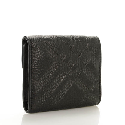 Burberry Signature Grain Calfskin Check Embossed Compact Wallet Black 3 of 8