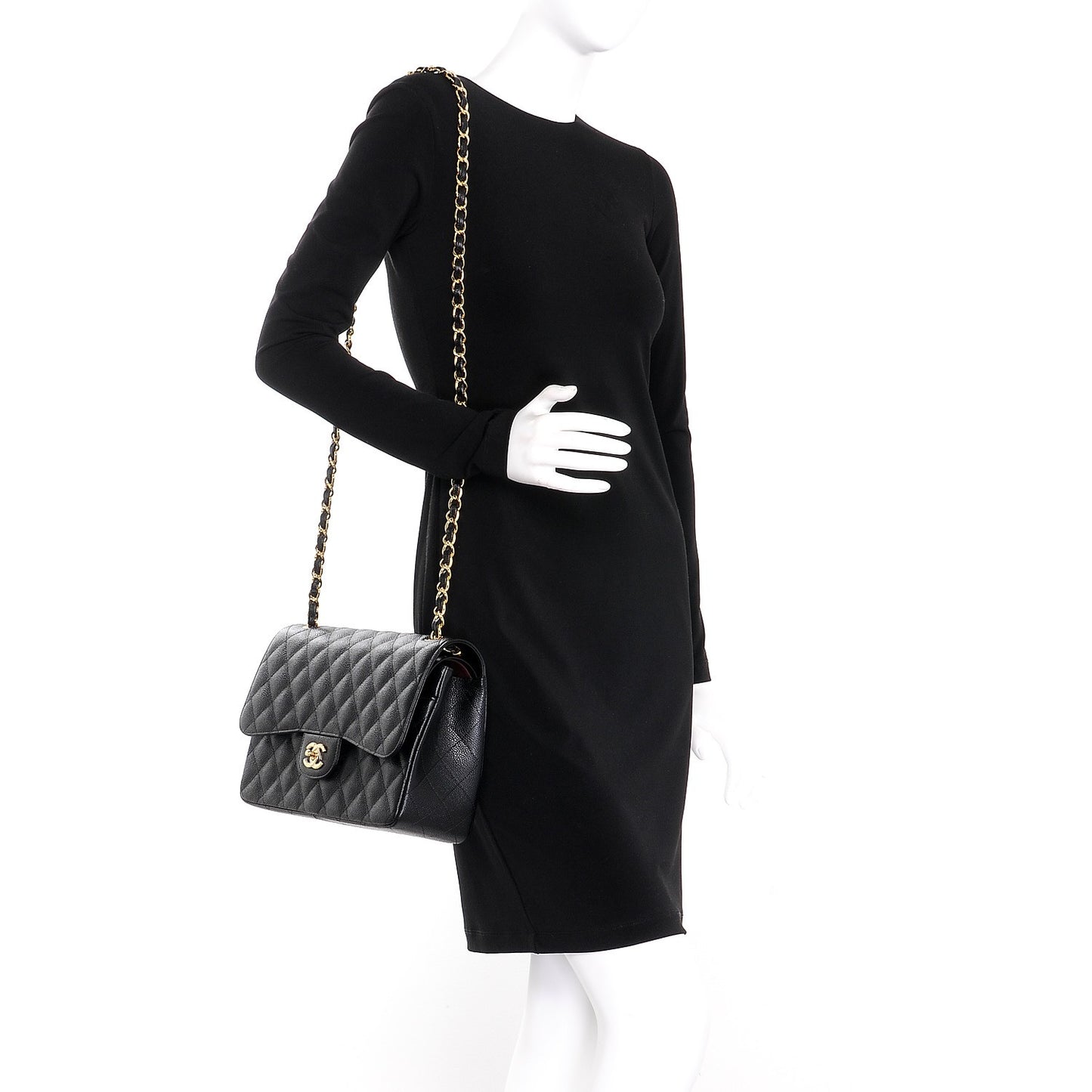 Caviar Quilted Jumbo Double Flap Black