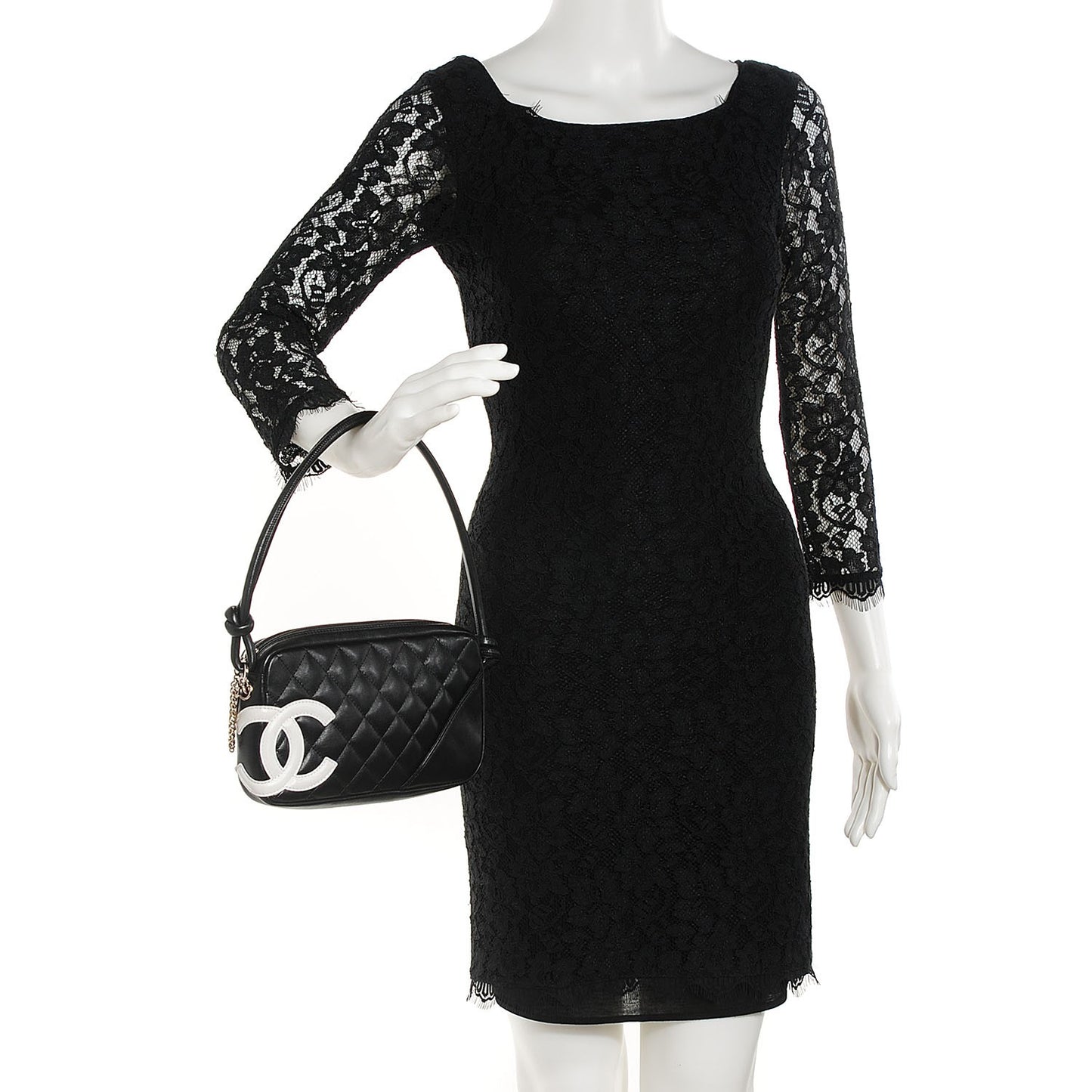Calfskin Quilted Cambon Pochette Black White