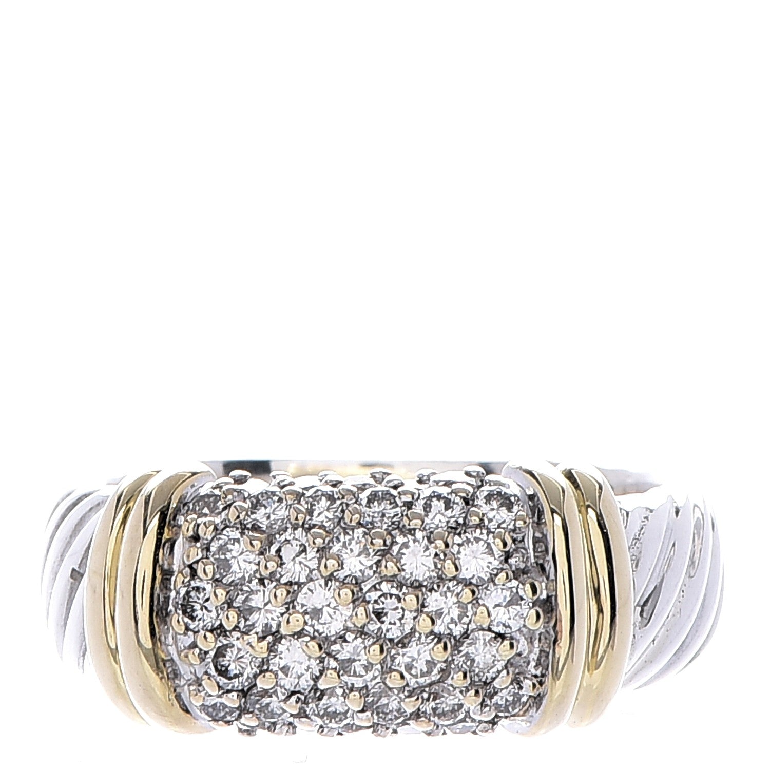 David Yurman Sterling Silver 18K Yellow Gold Diamond 8mm Metro Cable Ring 51.5 6 1 of 6