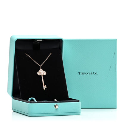 Tiffany 18K Rose Gold Diamond Mother of Pearl Fleur De Lis Key Pendant Necklace 5 of 5