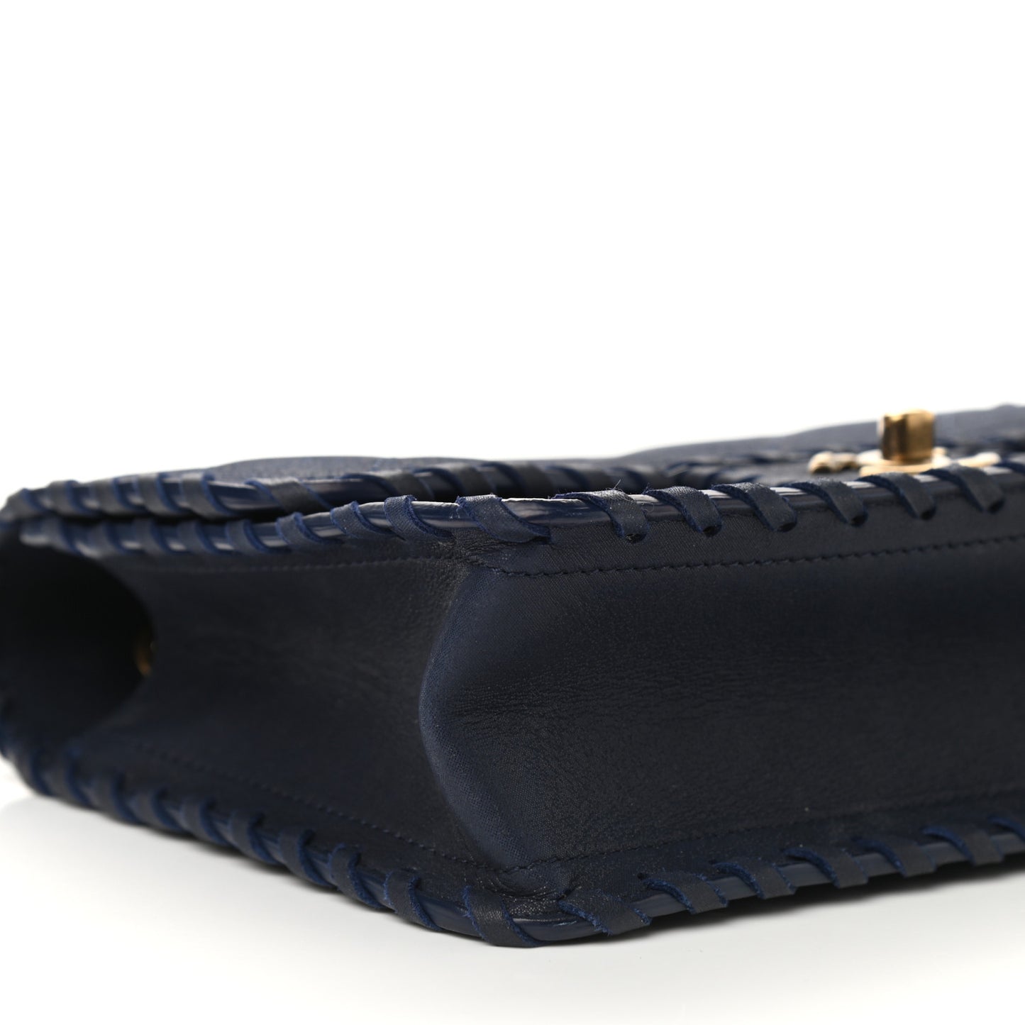 Iridescent Calfskin Small Happy Stitch Flap Navy