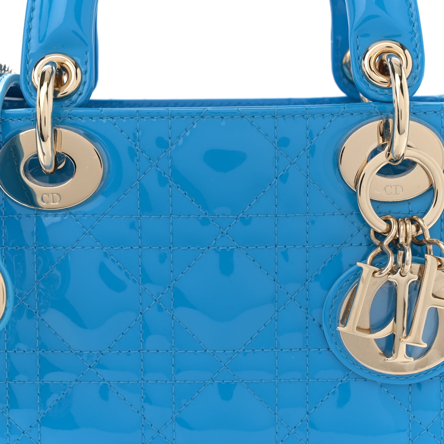 Patent Cannage Mini Lady Dior Blue